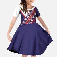 American Samoa Flag Day Family Matching Short Sleeve Bodycon Dress and Hawaiian Shirt Polynesian Tribal Tattoo Eagle Art LT19 Daughter's Dress Navy - Polynesian Pride