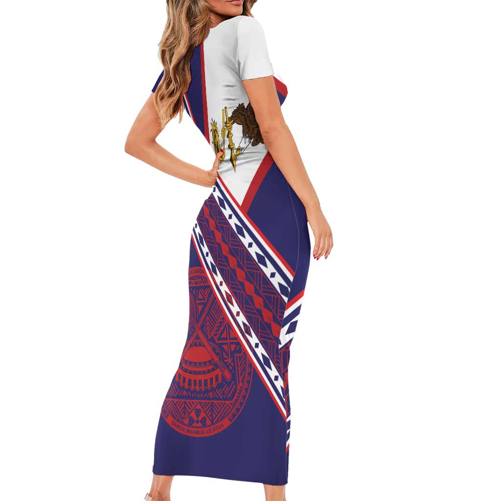 American Samoa Flag Day Family Matching Short Sleeve Bodycon Dress and Hawaiian Shirt Polynesian Tribal Tattoo Eagle Art LT19 - Polynesian Pride