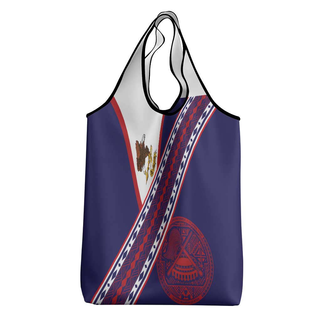 American Samoa Flag Day Grocery Bag Polynesian Tribal Tattoo Eagle Art