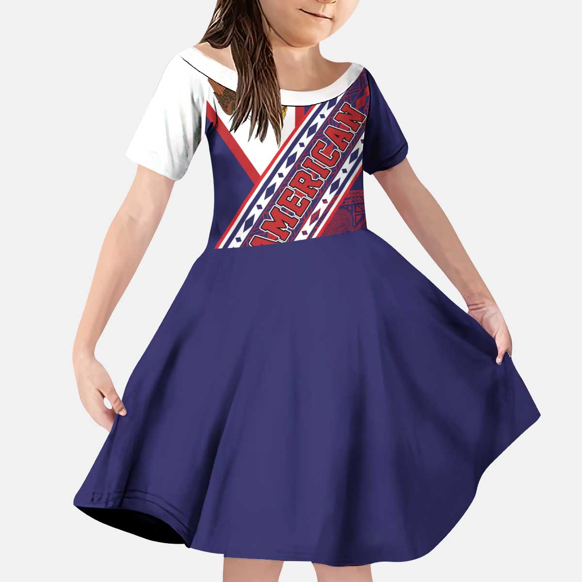 American Samoa Flag Day Kid Short Sleeve Dress Polynesian Tribal Tattoo Eagle Art