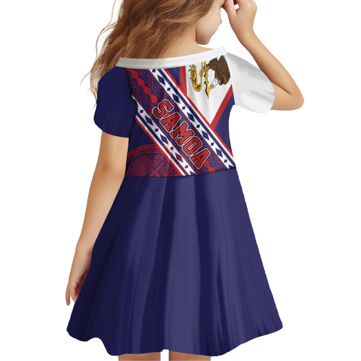 American Samoa Flag Day Kid Short Sleeve Dress Polynesian Tribal Tattoo Eagle Art