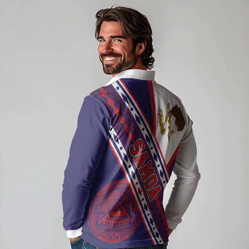 American Samoa Flag Day Long Sleeve Polo Shirt Polynesian Tribal Tattoo Eagle Art