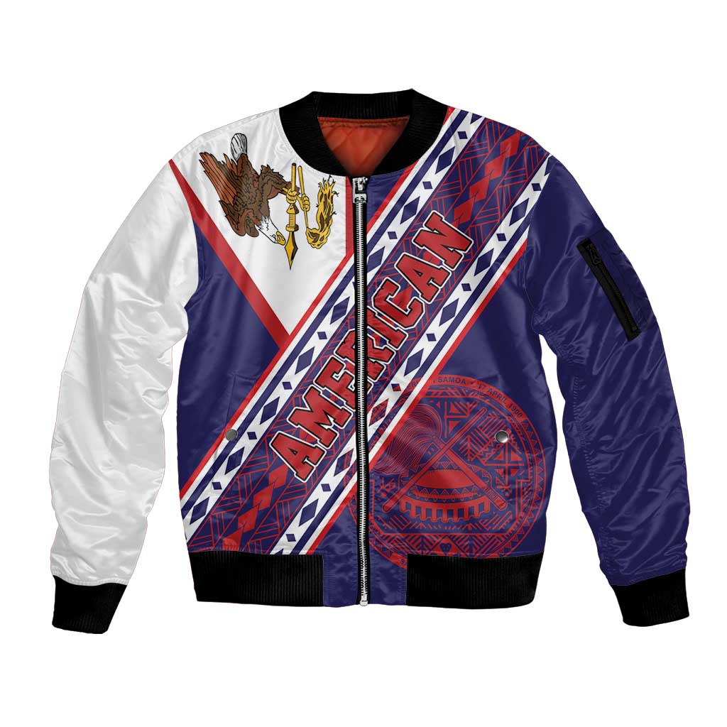 American Samoa Flag Day Sleeve Zip Bomber Jacket Polynesian Tribal Tattoo Eagle Art