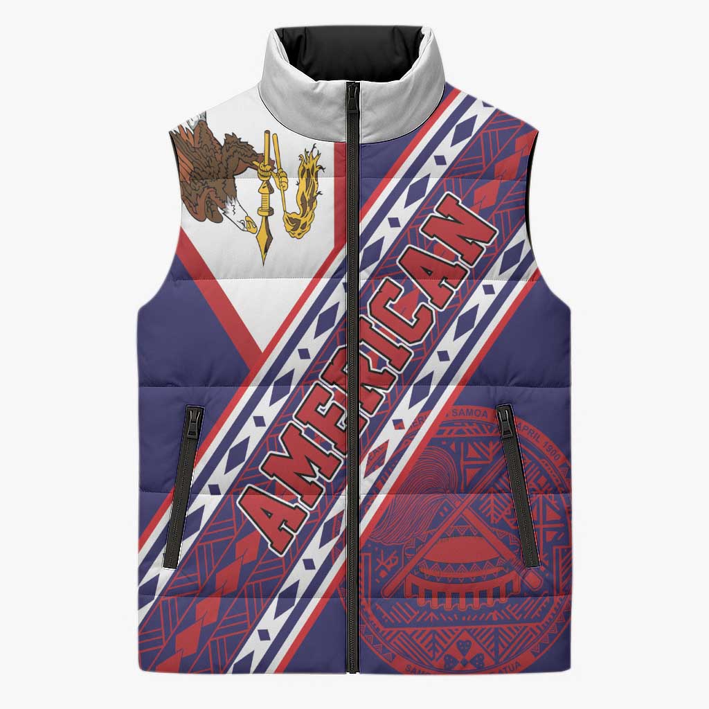 American Samoa Flag Day Sleeveless Puffer Jacket Polynesian Tribal Tattoo Eagle Art