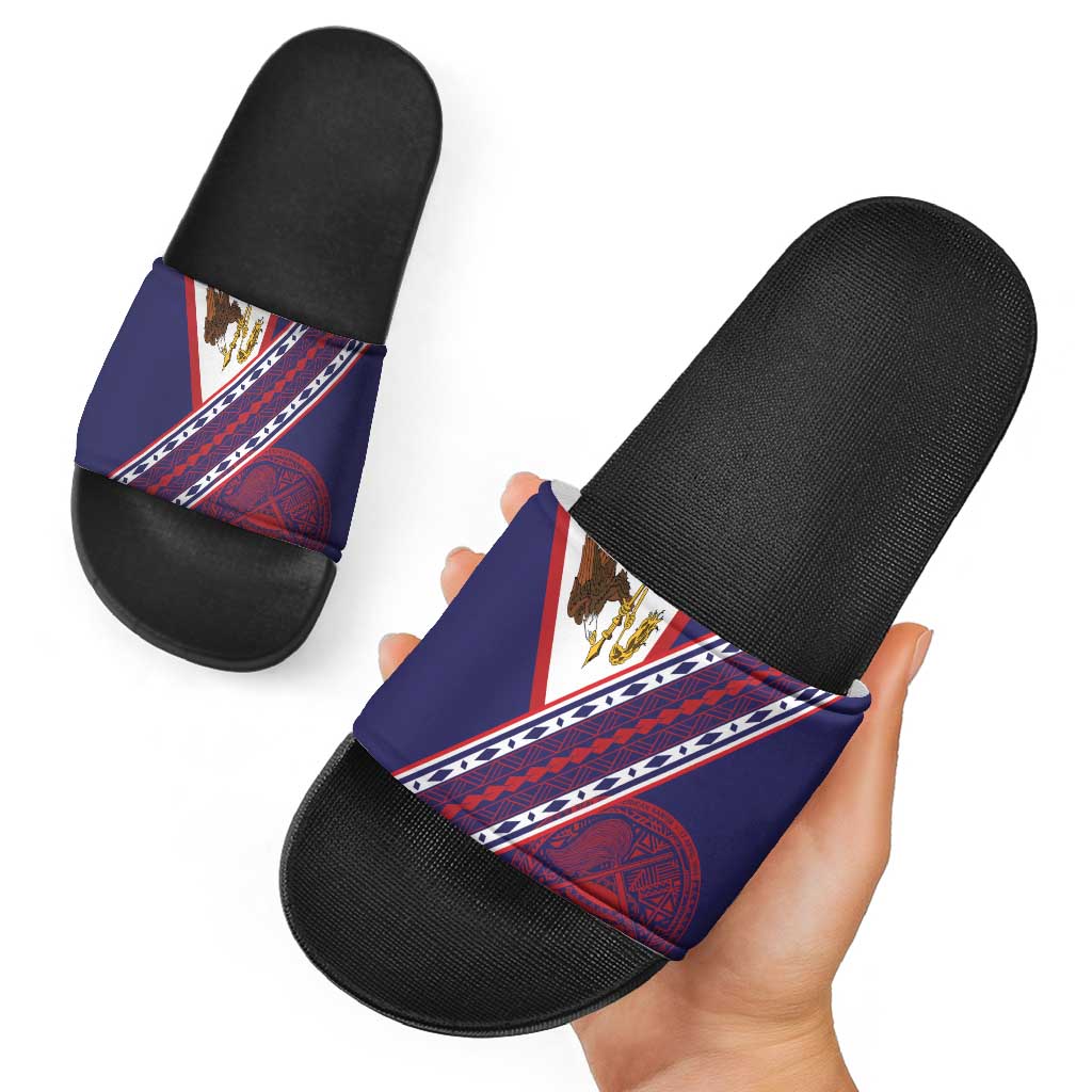 American Samoa Flag Day Slide Sandals Polynesian Tribal Tattoo Eagle Art