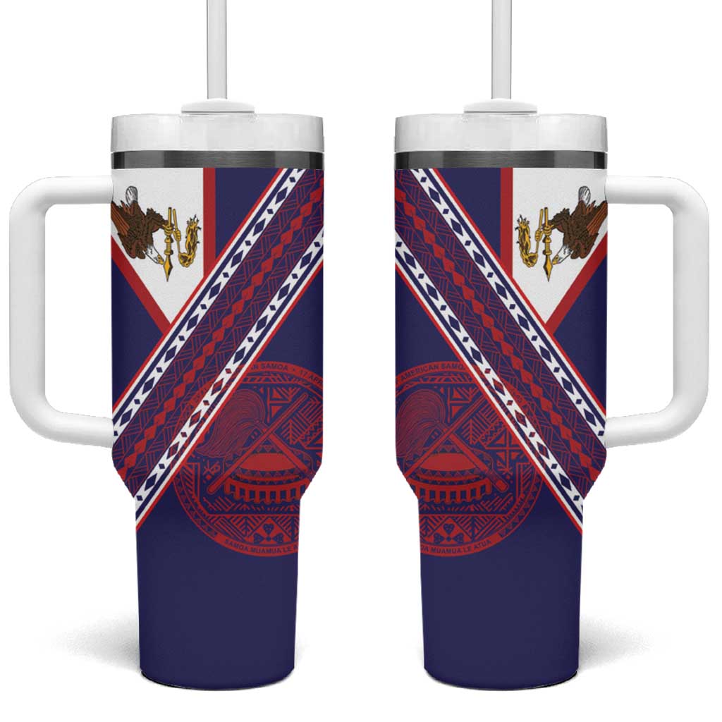 American Samoa Flag Day Tumbler With Handle Polynesian Tribal Tattoo Eagle Art