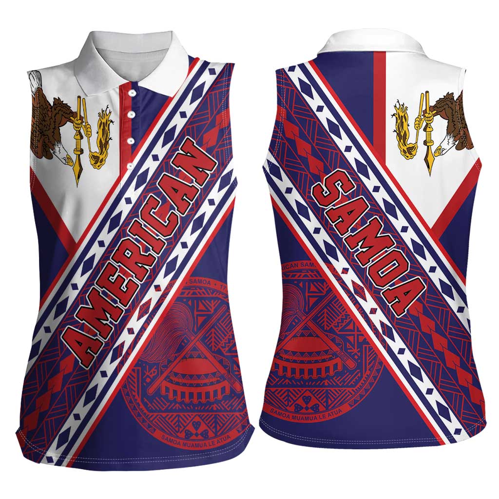 American Samoa Flag Day Women Sleeveless Polo Shirt Polynesian Tribal Tattoo Eagle Art