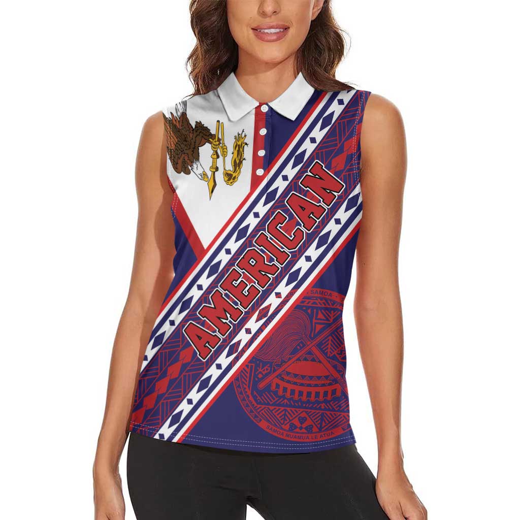 American Samoa Flag Day Women Sleeveless Polo Shirt Polynesian Tribal Tattoo Eagle Art