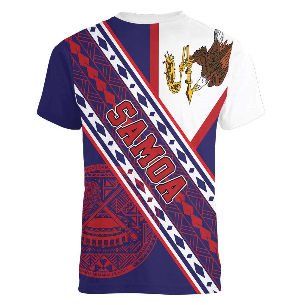 American Samoa Flag Day Women V-Neck T-Shirt Polynesian Tribal Tattoo Eagle Art