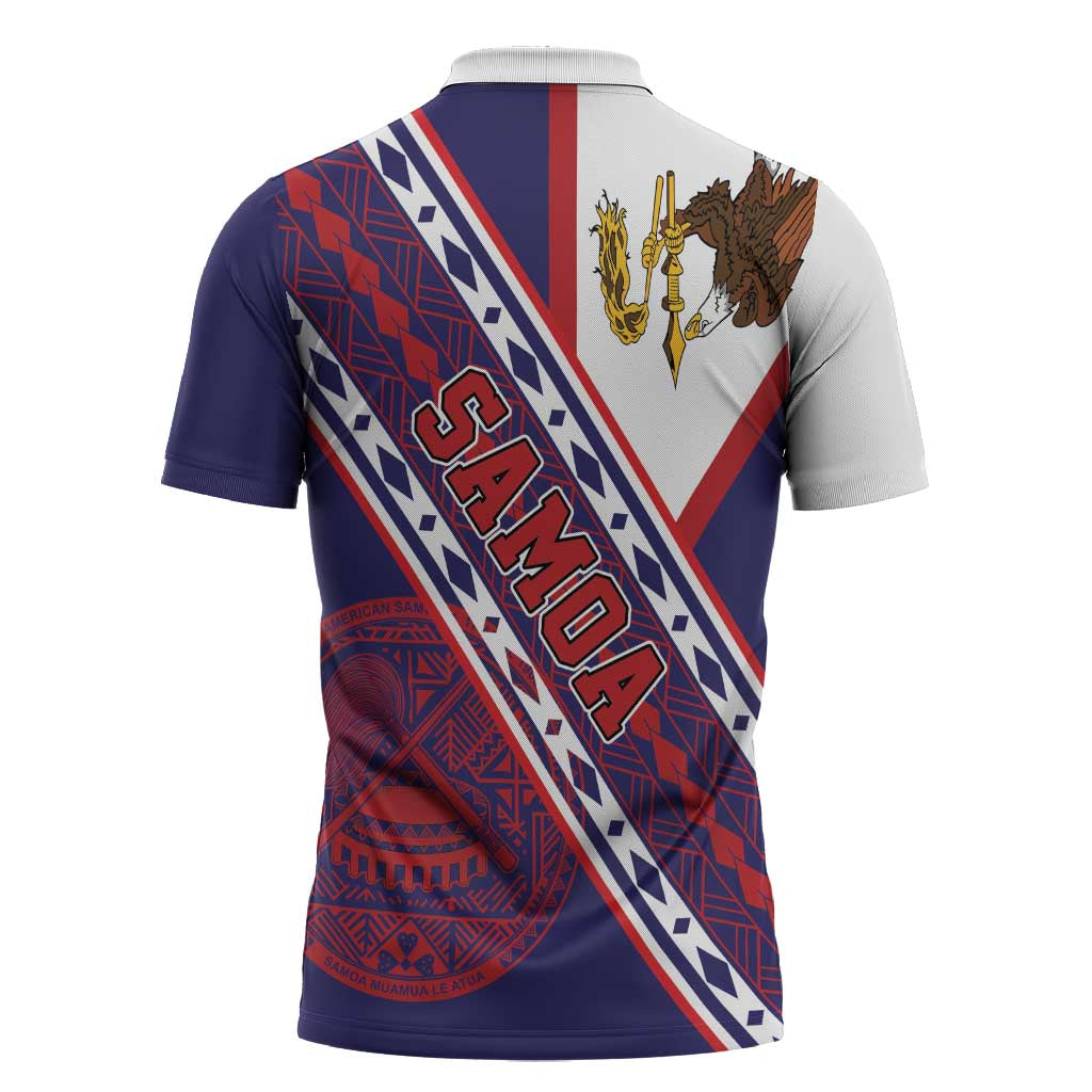 American Samoa Flag Day Zipper Polo Shirt Polynesian Tribal Tattoo Eagle Art