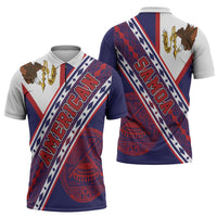 American Samoa Flag Day Zipper Polo Shirt Polynesian Tribal Tattoo Eagle Art