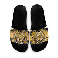 Aotearoa Iwi Ngati Whatua Slide Sandals Maori Kowhaiwhai Pattern LT19 Yellow - Polynesian Pride