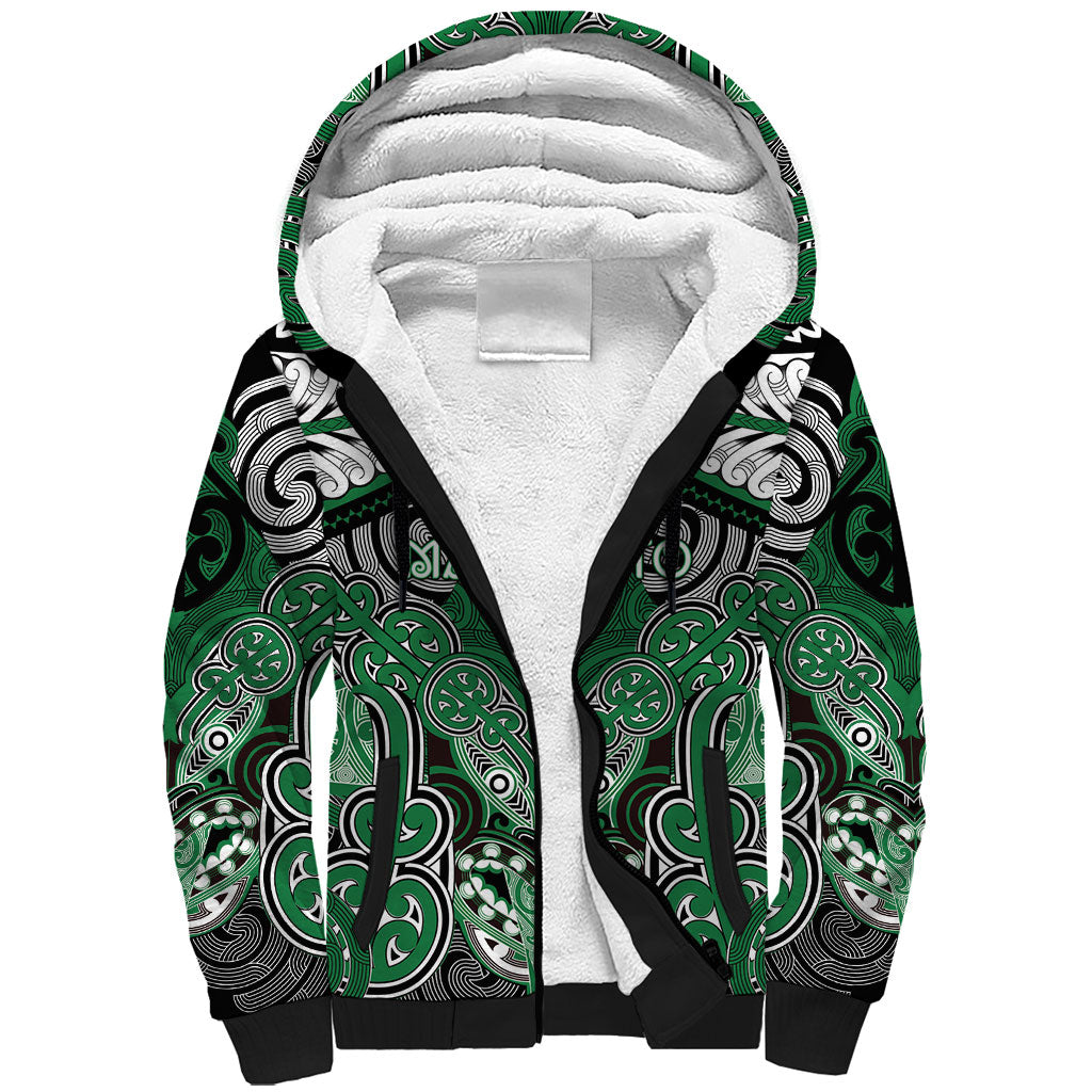 Aotearoa Iwi Ngati Maniapoto Personalised Sherpa Hoodie Maori Kowhaiwhai Pattern LT19 Unisex Green - Polynesian Pride