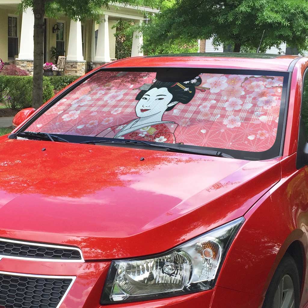 Japanese Geisha Cherry Blossom Auto Sun Shade Pink Palaka Hawaii Pattern Fusion Design
