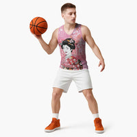 Japanese Geisha Cherry Blossom Basketball Jersey Pink Palaka Hawaii Pattern Fusion Design