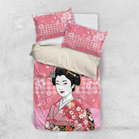 Japanese Geisha Cherry Blossom Bedding Set Pink Palaka Hawaii Pattern Fusion Design