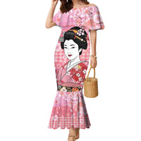 Japanese Geisha Cherry Blossom Family Matching Mermaid Dress and Hawaiian Shirt Pink Palaka Hawaii Pattern Fusion Design LT19 Mom's Dress Pink - Polynesian Pride