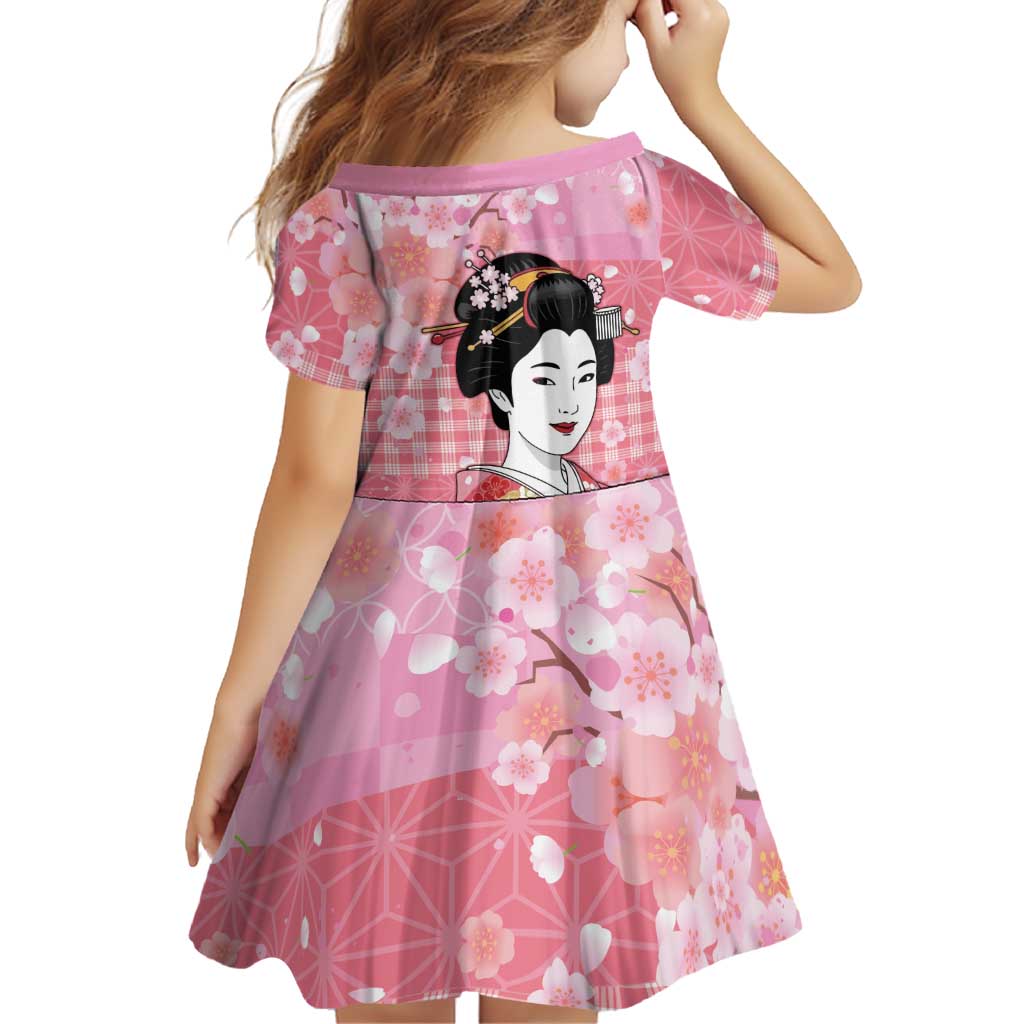Japanese Geisha Cherry Blossom Family Matching Short Sleeve Bodycon Dress and Hawaiian Shirt Pink Palaka Hawaii Pattern Fusion Design LT19 - Polynesian Pride