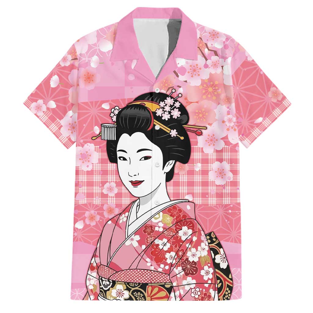 Japanese Geisha Cherry Blossom Family Matching Summer Maxi Dress and Hawaiian Shirt Pink Palaka Hawaii Pattern Fusion Design LT19 Dad's Shirt - Short Sleeve Pink - Polynesian Pride