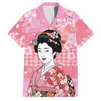 Japanese Geisha Cherry Blossom Family Matching Summer Maxi Dress and Hawaiian Shirt Pink Palaka Hawaii Pattern Fusion Design LT19 Dad's Shirt - Short Sleeve Pink - Polynesian Pride