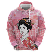 Japanese Geisha Cherry Blossom Hoodie Pink Palaka Hawaii Pattern Fusion Design