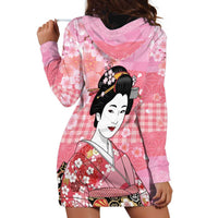 Japanese Geisha Cherry Blossom Hoodie Dress Pink Palaka Hawaii Pattern Fusion Design