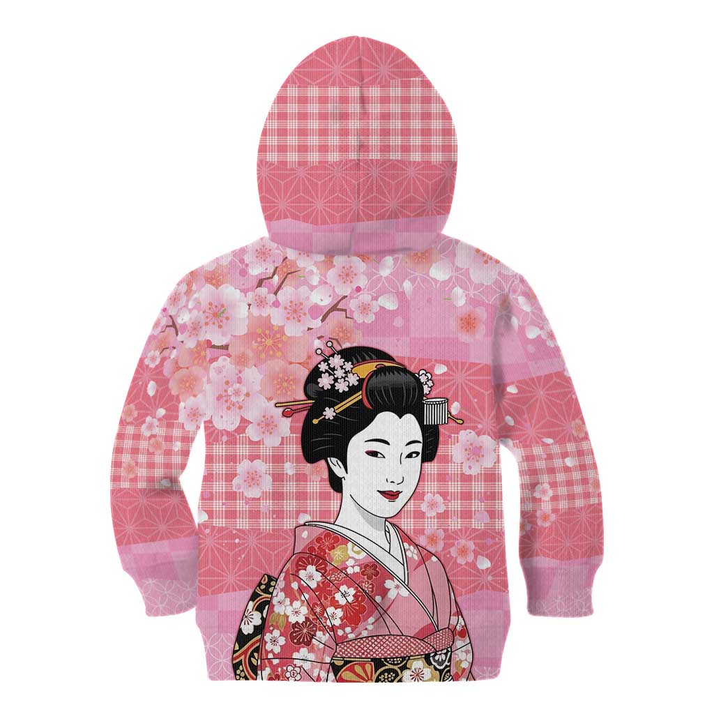 Japanese Geisha Cherry Blossom Kid Hoodie Pink Palaka Hawaii Pattern Fusion Design