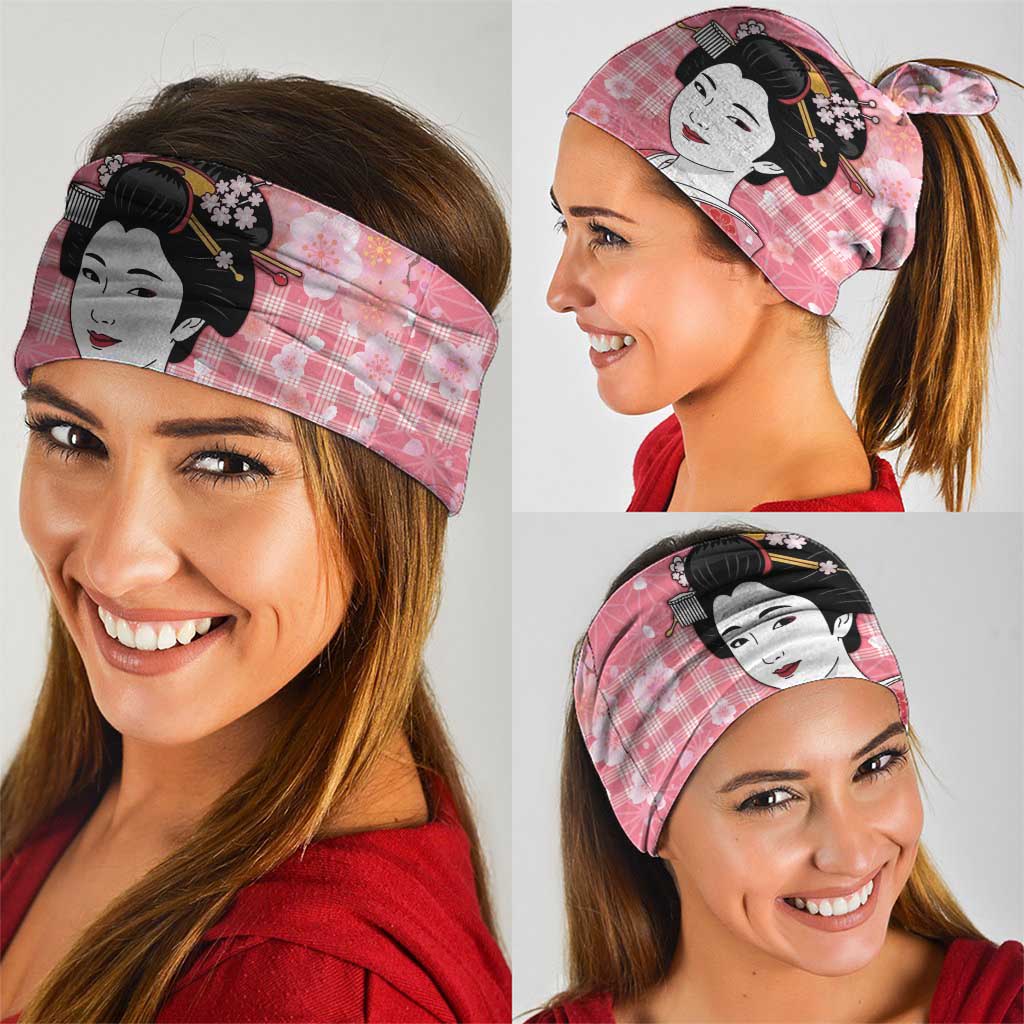 Japanese Geisha Cherry Blossom Neck Gaiter Pink Palaka Hawaii Pattern Fusion Design