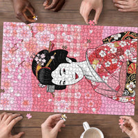 Japanese Geisha Cherry Blossom Puzzle Pink Palaka Hawaii Pattern Fusion Design