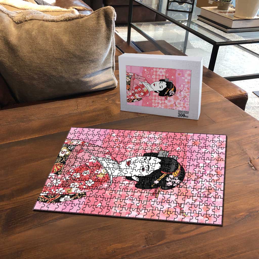 Japanese Geisha Cherry Blossom Puzzle Pink Palaka Hawaii Pattern Fusion Design