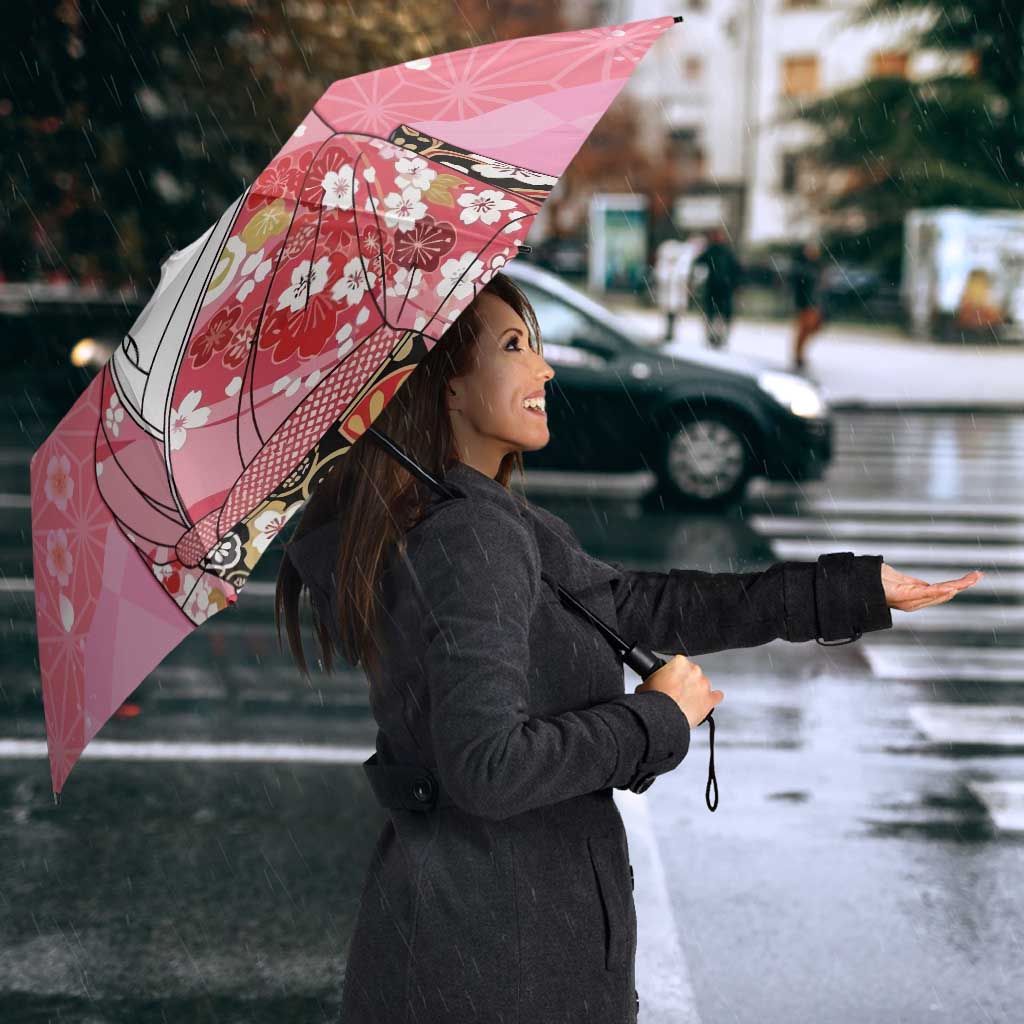Japanese Geisha Cherry Blossom Umbrella Pink Palaka Hawaii Pattern Fusion Design