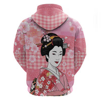 Japanese Geisha Cherry Blossom Zip Hoodie Pink Palaka Hawaii Pattern Fusion Design
