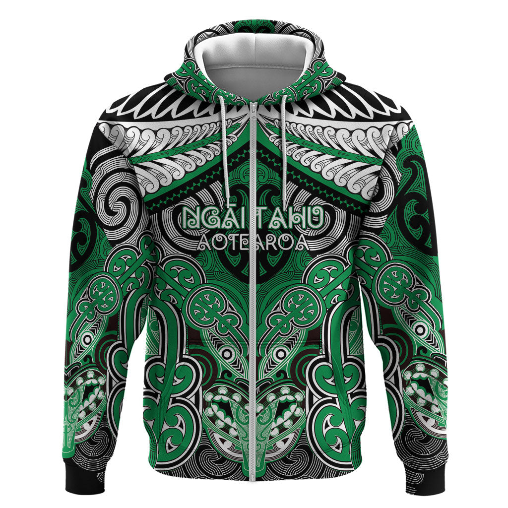 Aotearoa Iwi Ngai Tahu Personalised Hoodie Maori Kowhaiwhai Pattern LT19 Zip Hoodie Green - Polynesian Pride