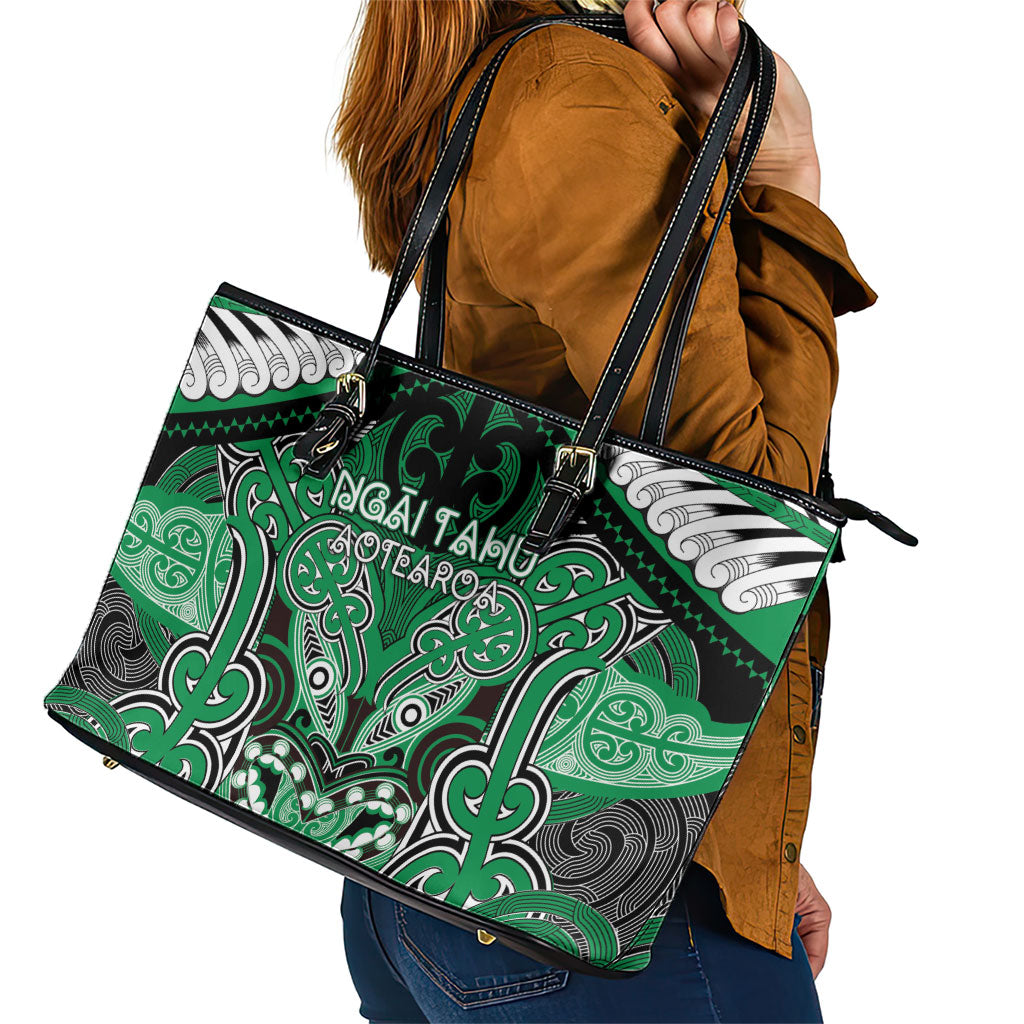 Aotearoa Iwi Ngai Tahu Leather Tote Bag Maori Kowhaiwhai Pattern LT19 - Polynesian Pride