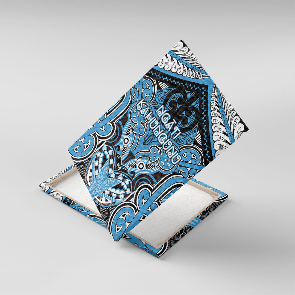 Aotearoa Iwi Ngati Kahungunu Canvas Wall Art Maori Kowhaiwhai Pattern LT19 With Frame Blue - Polynesian Pride