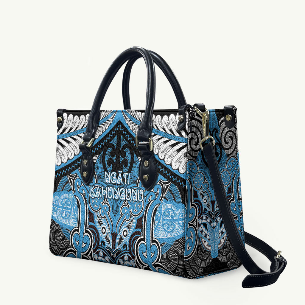 Aotearoa Iwi Ngati Kahungunu Leather Bag Maori Kowhaiwhai Pattern LT19 Blue - Polynesian Pride