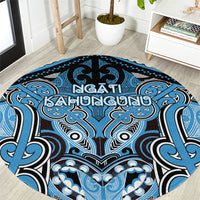 Aotearoa Iwi Ngati Kahungunu Round Carpet Maori Kowhaiwhai Pattern LT19 Blue - Polynesian Pride