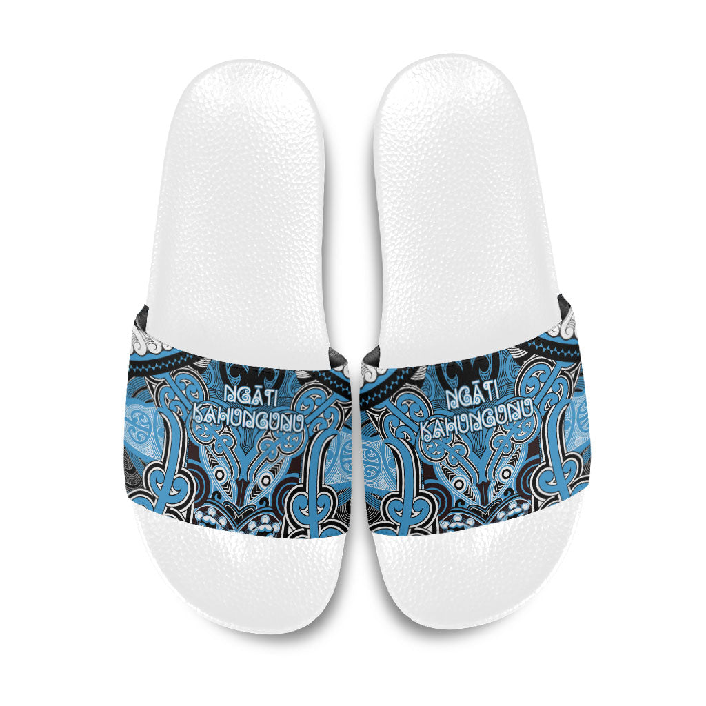 Aotearoa Iwi Ngati Kahungunu Slide Sandals Maori Kowhaiwhai Pattern LT19 Blue - Polynesian Pride