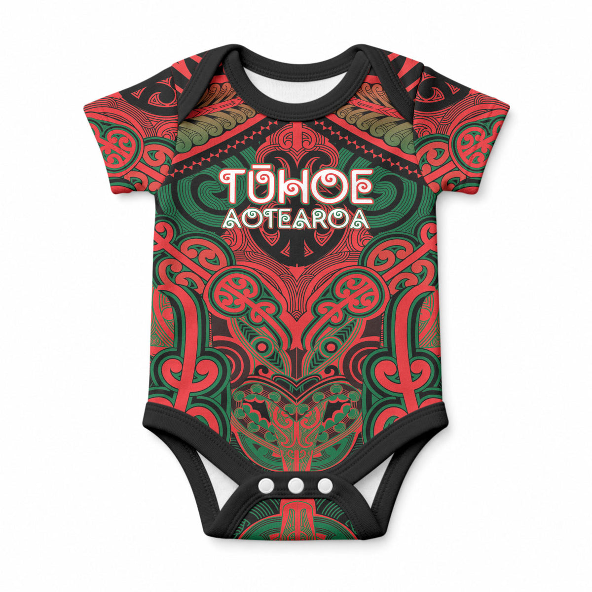 Aotearoa Iwi Tuhoe Personalised Baby Onesie Maori Kowhaiwhai Pattern LT19 Red - Polynesian Pride