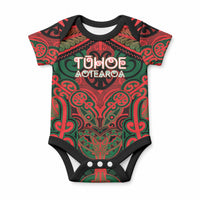 Aotearoa Iwi Tuhoe Personalised Baby Onesie Maori Kowhaiwhai Pattern LT19 Red - Polynesian Pride
