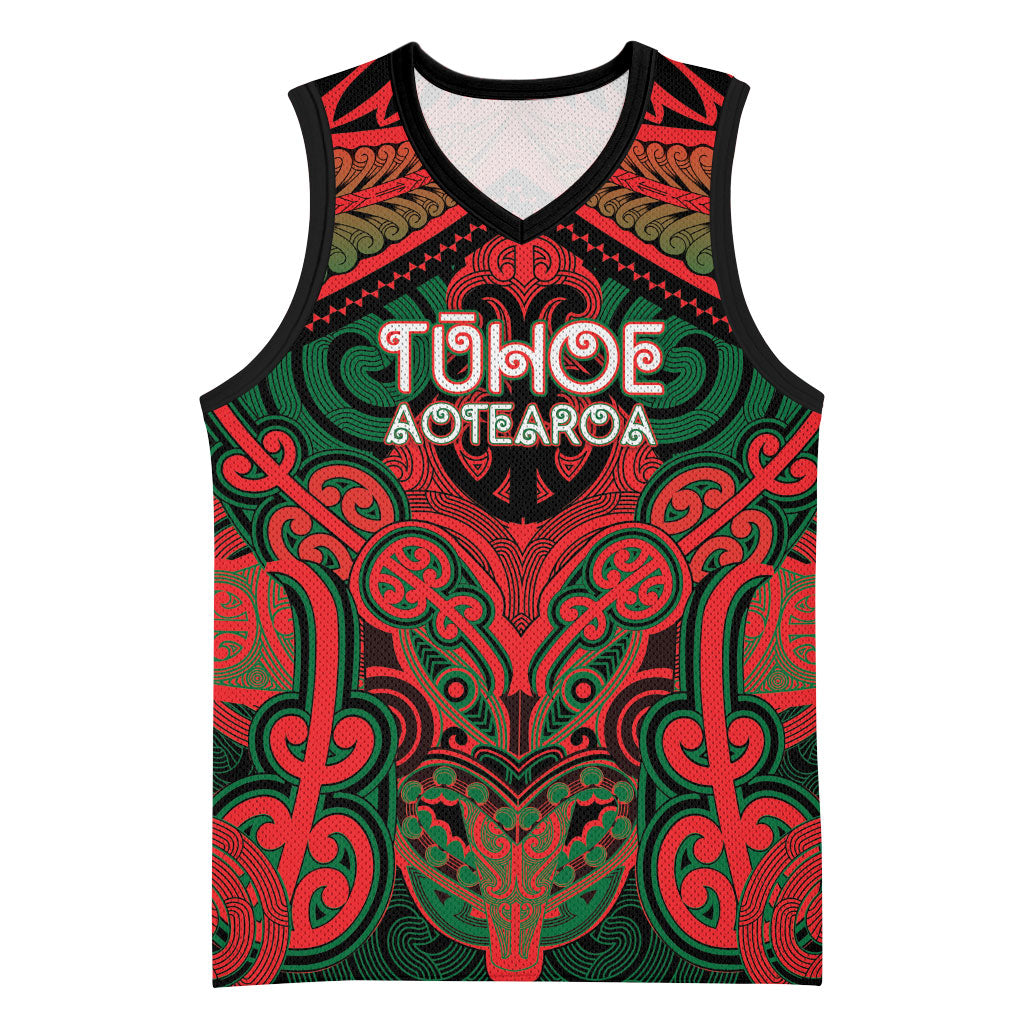 Aotearoa Iwi Tuhoe Personalised Basketball Jersey Maori Kowhaiwhai Pattern LT19 Unisex Red - Polynesian Pride