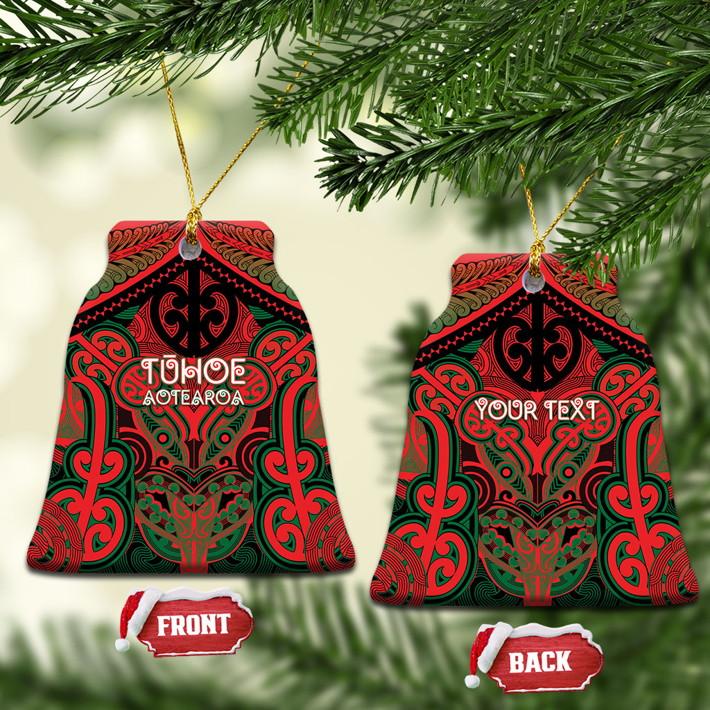 Aotearoa Iwi Tuhoe Personalised Ceramic Ornament Maori Kowhaiwhai Pattern LT19 Bell Flake Red - Polynesian Pride