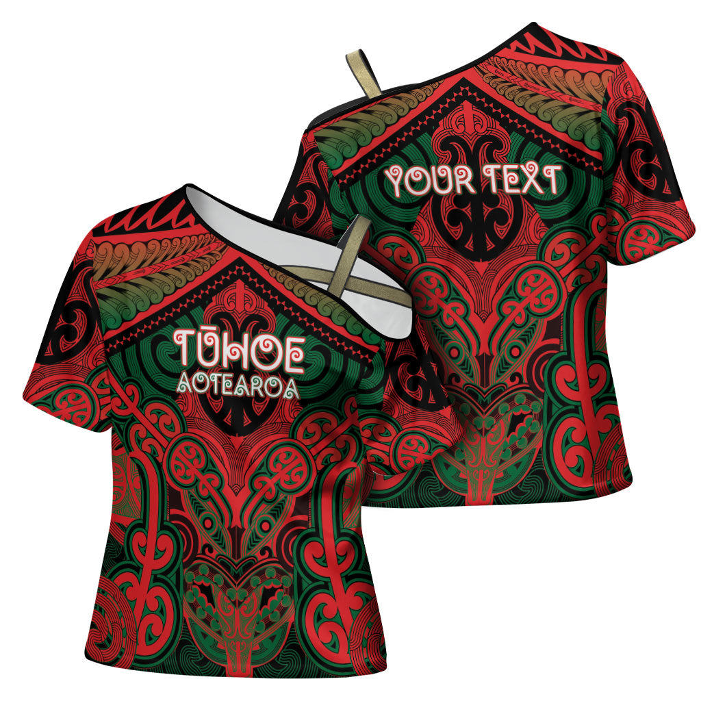 Aotearoa Iwi Tuhoe Personalised Cross Shoulder Shirt Maori Kowhaiwhai Pattern LT19 - Polynesian Pride