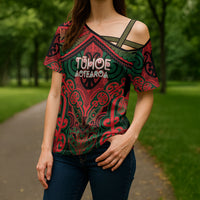 Aotearoa Iwi Tuhoe Personalised Cross Shoulder Shirt Maori Kowhaiwhai Pattern LT19 - Polynesian Pride