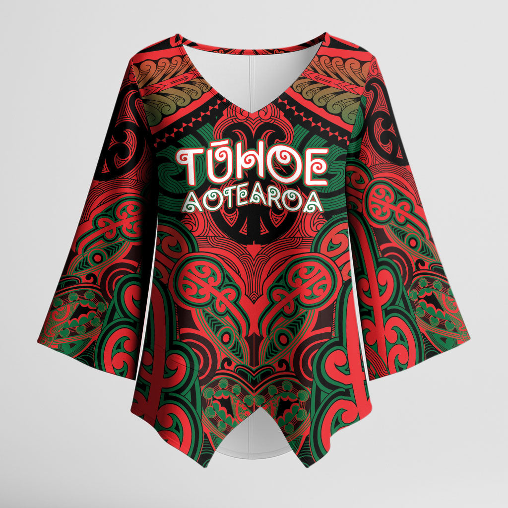 Aotearoa Iwi Tuhoe Personalised Kimono Sleeve Blouse Maori Kowhaiwhai Pattern LT19 Female Red - Polynesian Pride