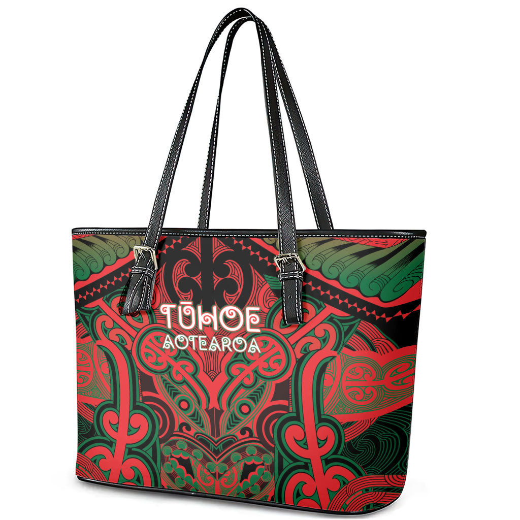Aotearoa Iwi Tuhoe Leather Tote Bag Maori Kowhaiwhai Pattern LT19 - Polynesian Pride