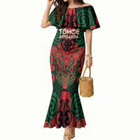 Aotearoa Iwi Tuhoe Personalised Mermaid Dress Maori Kowhaiwhai Pattern LT19 Women Red - Polynesian Pride