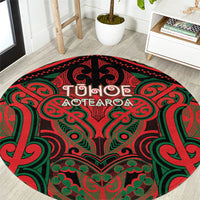 Aotearoa Iwi Tuhoe Round Carpet Maori Kowhaiwhai Pattern LT19 Red - Polynesian Pride
