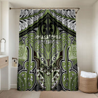 Aotearoa Iwi Whakatohea Bathroom Set Maori Kowhaiwhai Pattern LT19 Shower Curtain Only Olive Green - Polynesian Pride