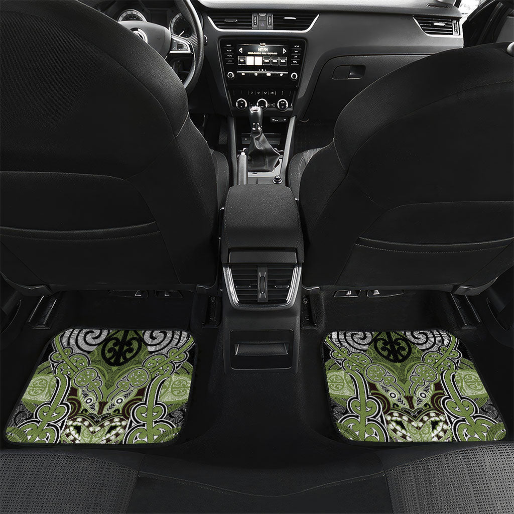 Aotearoa Iwi Whakatohea Personalised Car Mats Maori Kowhaiwhai Pattern LT19 Set 2pcs - Back Olive Green - Polynesian Pride